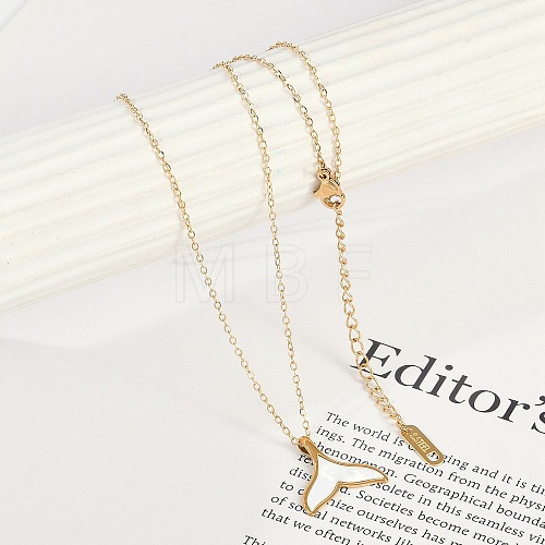 Ion Plating(IP) 304 Stainless Steel & Plastic Whale Tail Pendant Cable Chain Necklaces for Women NJEW-P320-11G-02-1