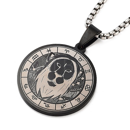 Retro Mandala 201 Stainless Steel Box Chain Constellation Pendant Necklaces for Women Men NJEW-M223-01F-1