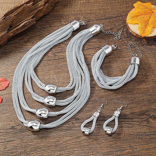 Alloy Barrel Beaded Multilayer Necklaces & Dangle Earring & Multilayer Bracelets Sets FS-WGE8EEA-02-1