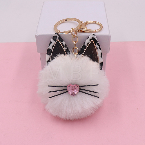 Imitation Rabbit Fur Cat Keychain PW-WG47111-01-1