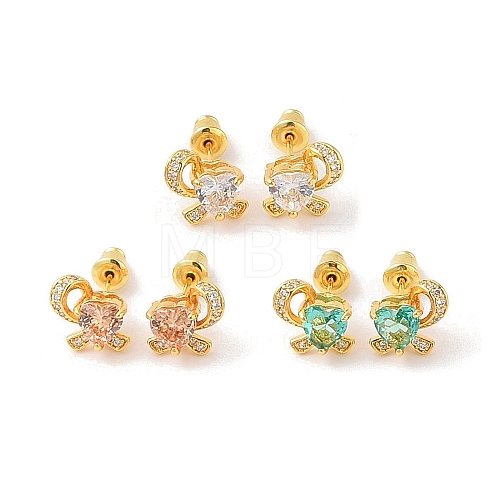 Rack Plating Brass Micro Pave Cubic Zirconia Stud Earrings EJEW-I304-06G-1