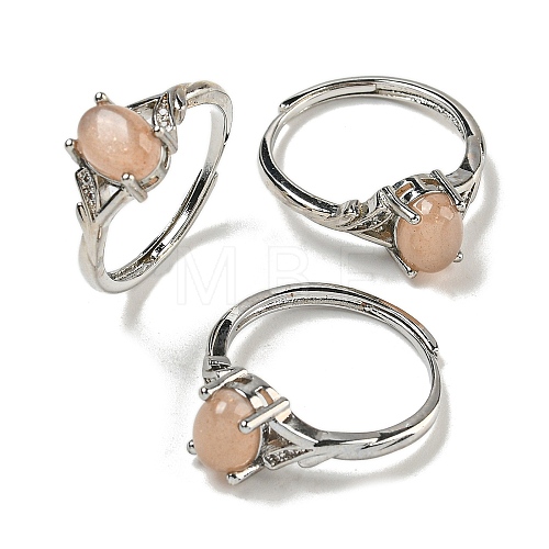 Oval Natural Sunstone Adjustable Rings RJEW-Q818-01P-02A-1